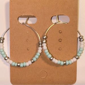 Mini Multicolored Blue Beaded Hoop Earrings